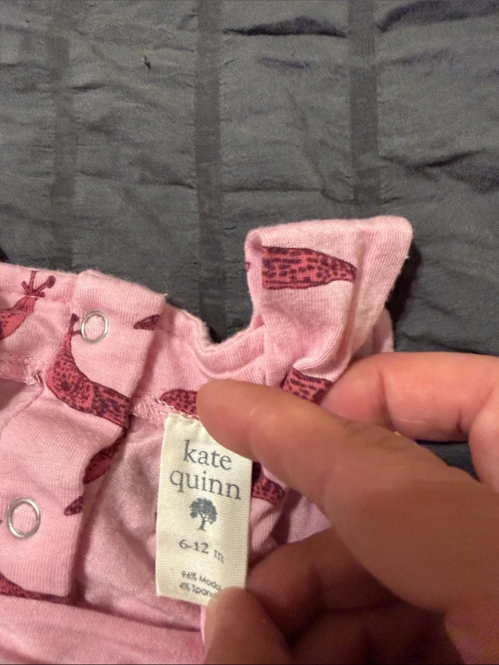 kate quinn Pink Romper with Maroon slugs Print